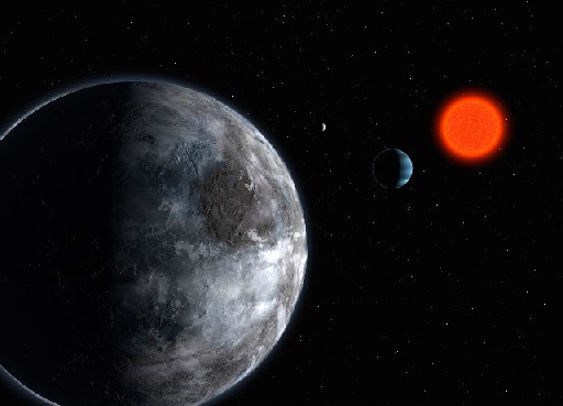 Quadro che riproduce il sistema planetario della nana rossa Gliese 581
