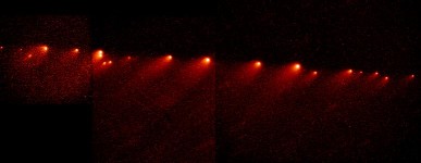 Foto del 1994 dei frammenti in cui si divise la cometa Shoemaker-Levy 9